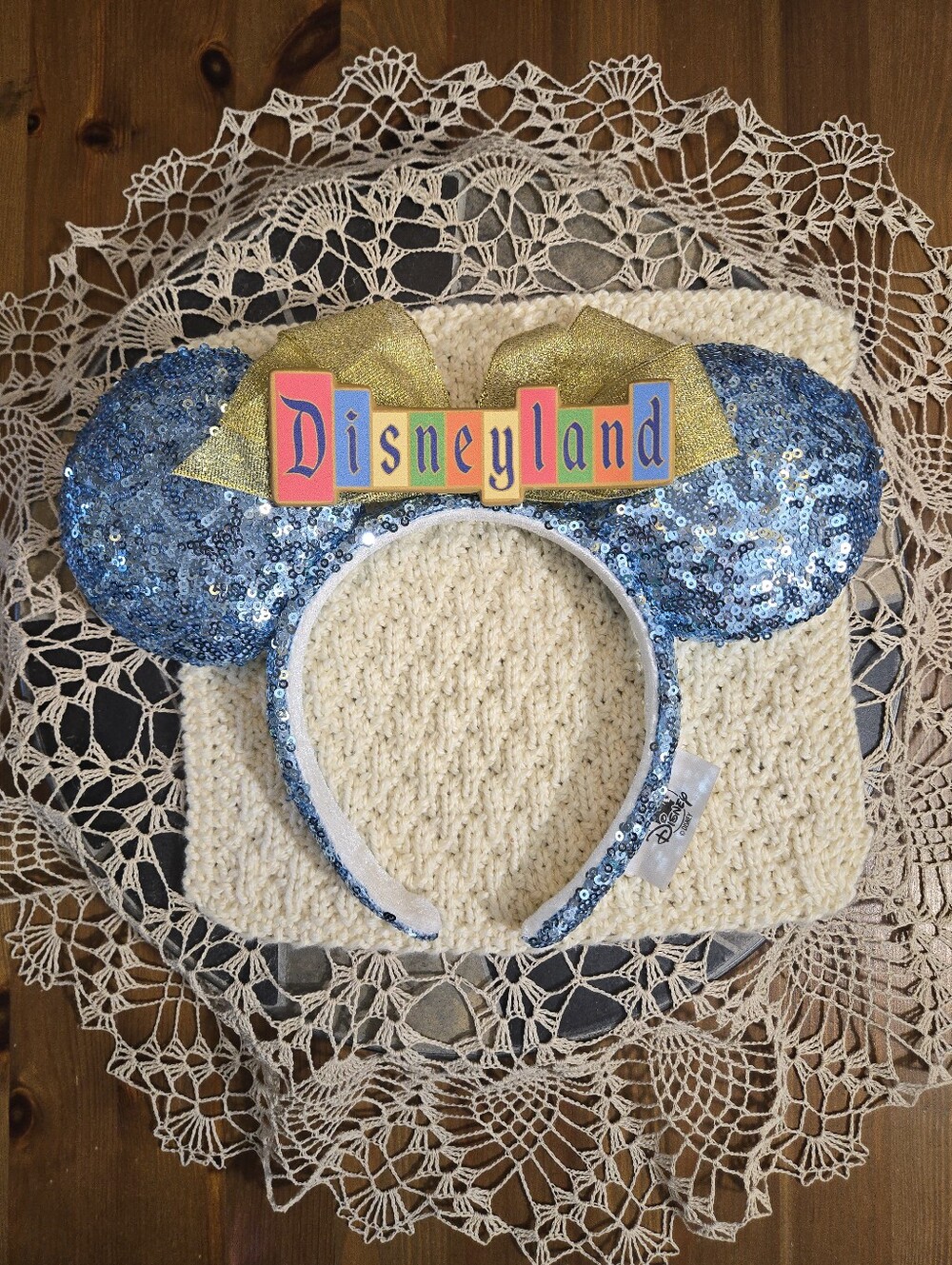 Disneyland Marquee Sequin Minnie Ears Headband - Blue & Gold